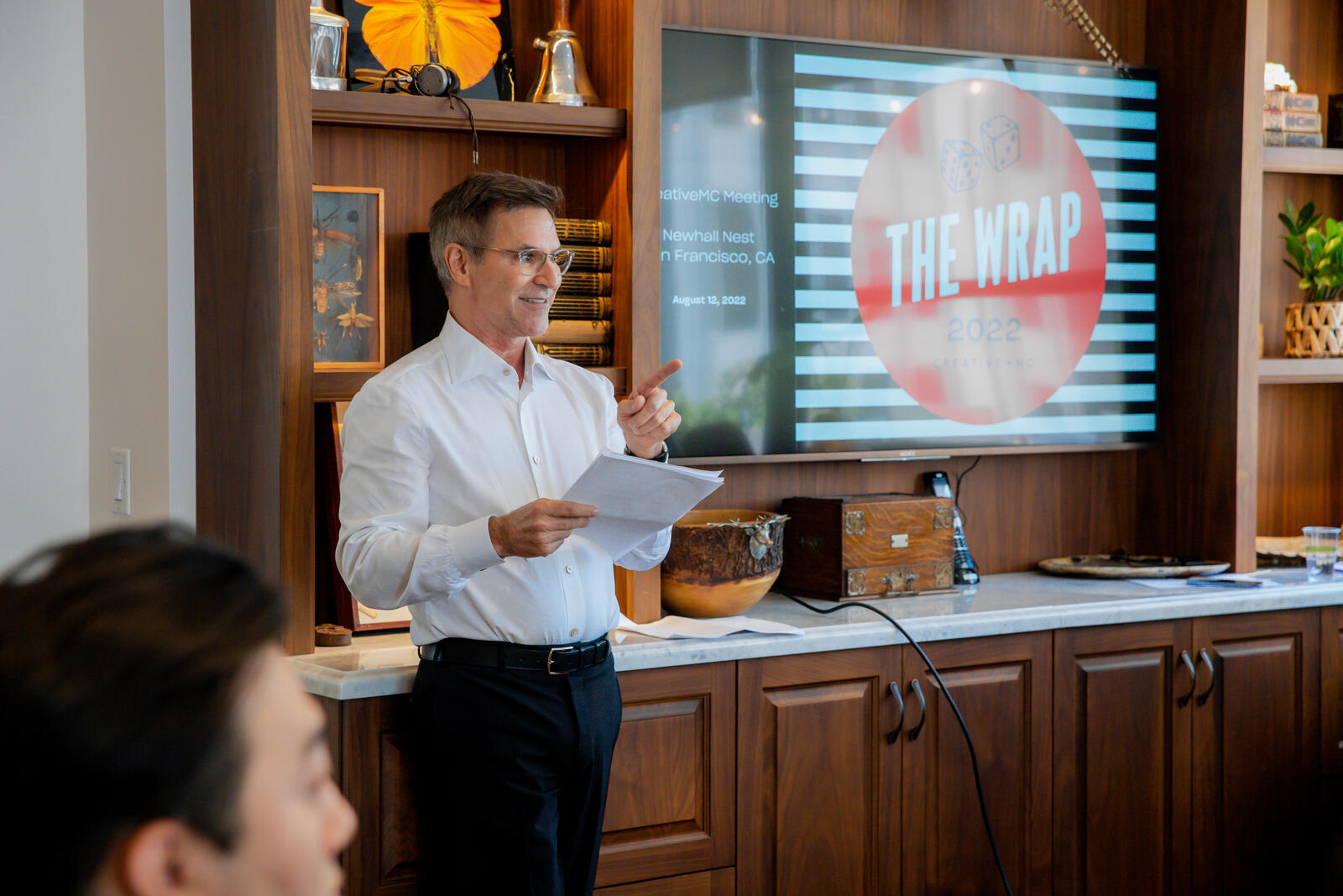 CEO Mick Hawk addresses staff at <em>The Wrap event</em>