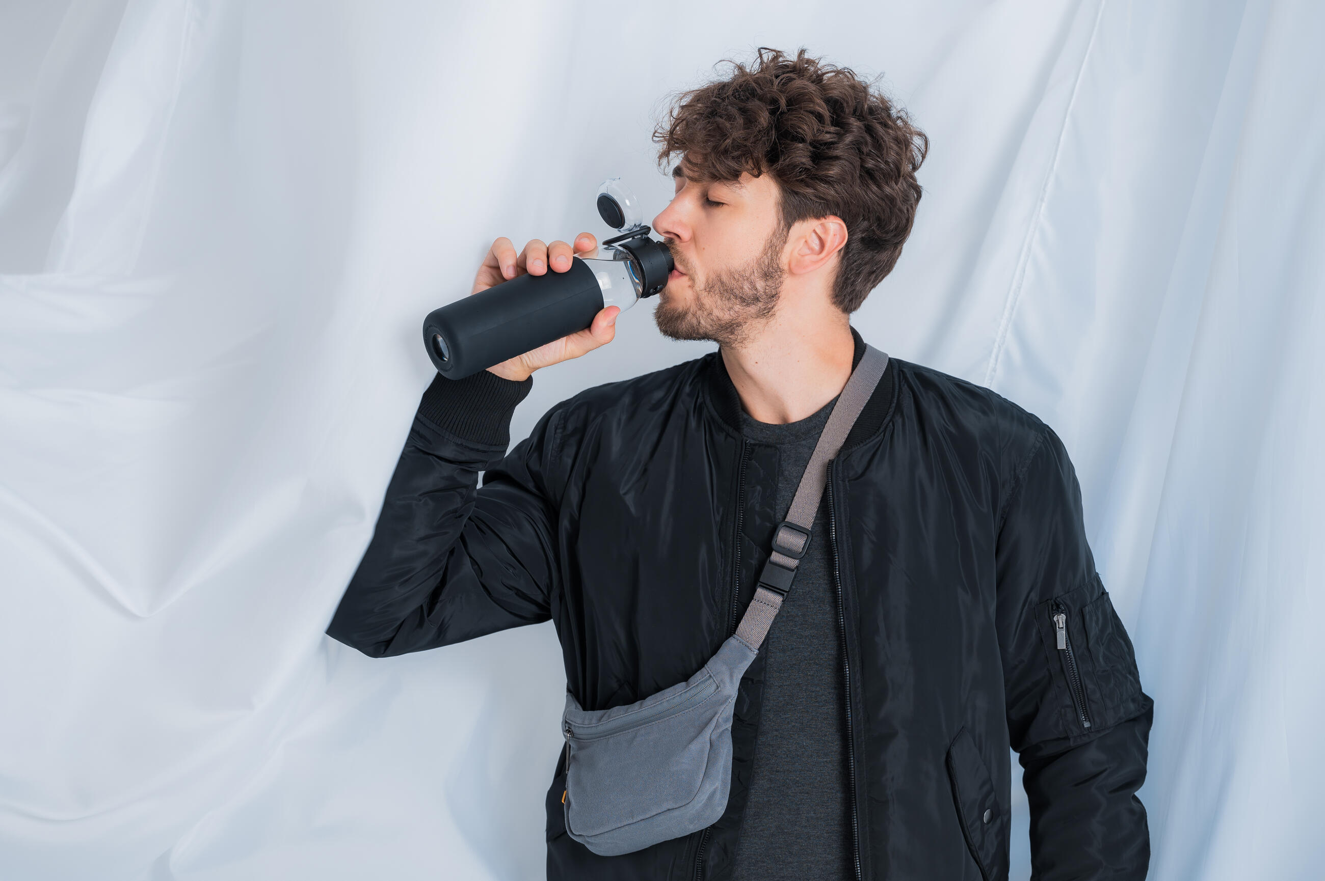 Fossa Bomber Jacket with Day Owl Crossbody and Soma bottle