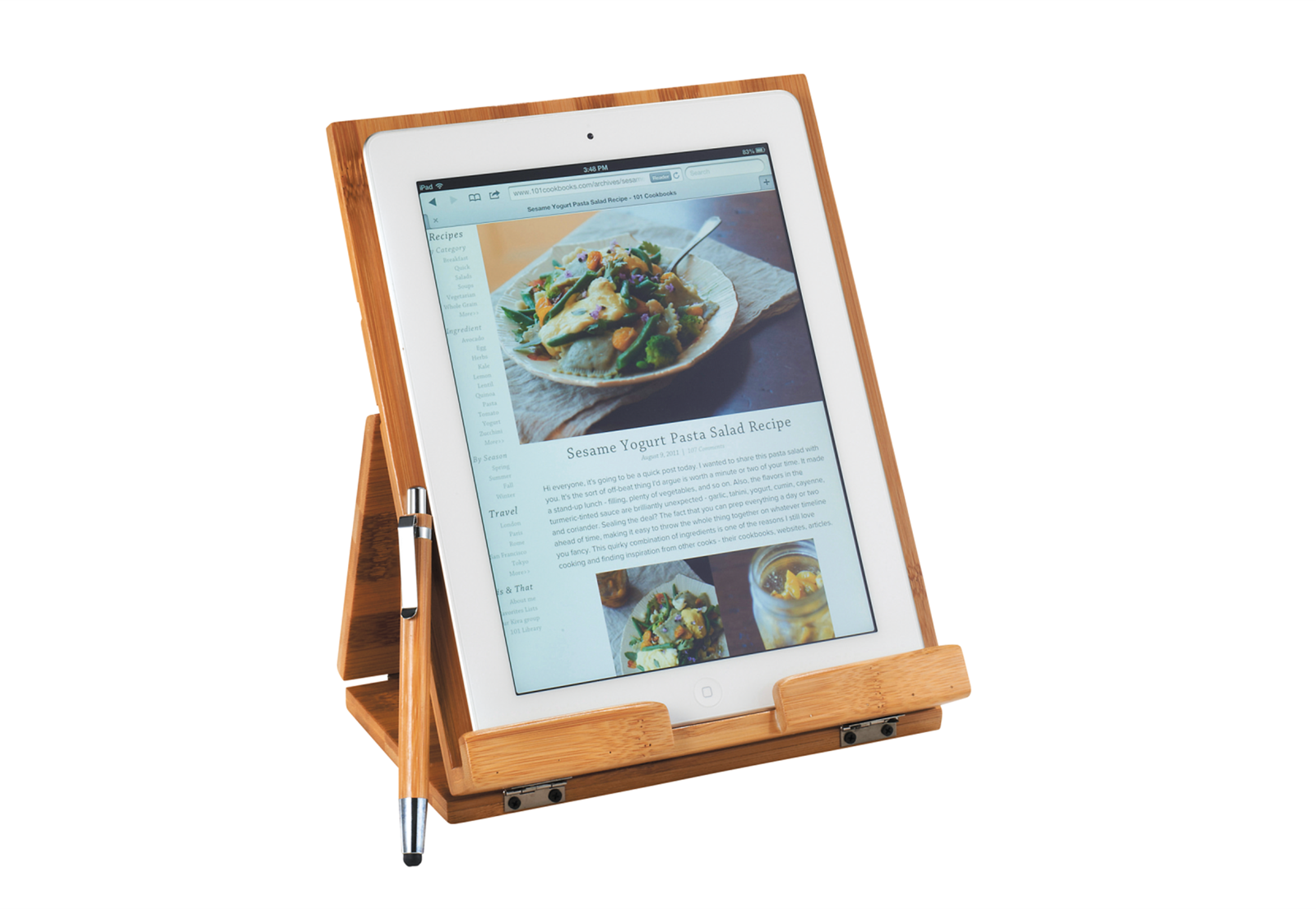Tablet or Recipe Book Stand With Stylus