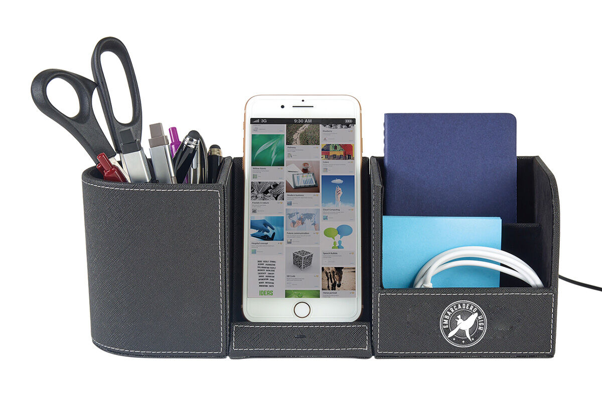 Wireless charging desk organizer